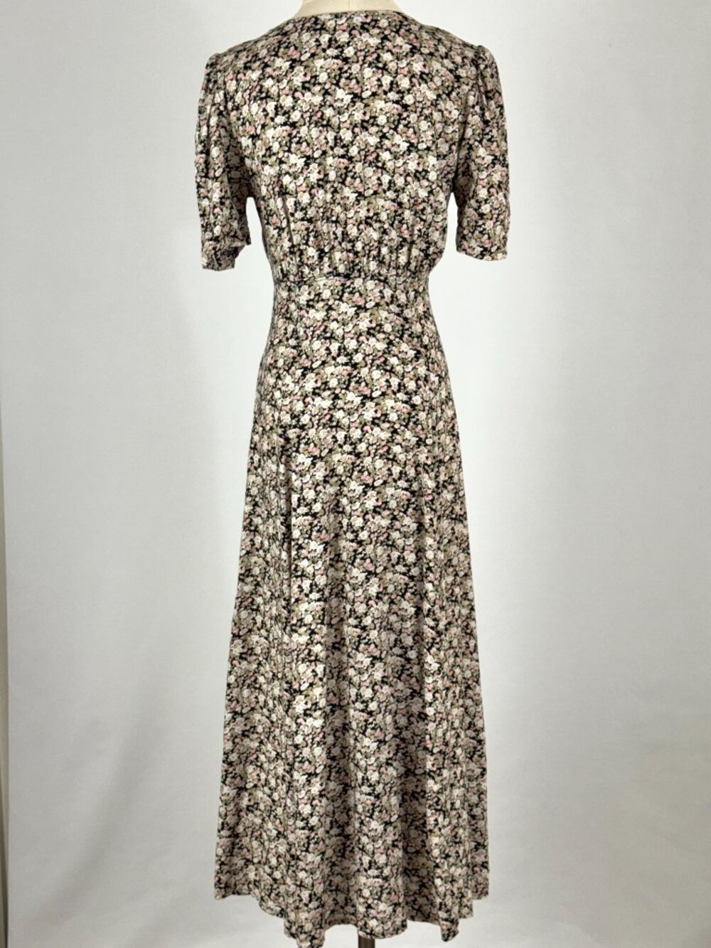 Vtg 90s All That Jazz Black Floral Rayon Button Front Maxi Dress Babydoll Grunge - Picture 7 of 11